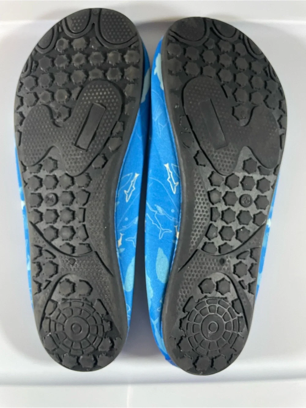 Kids Blue Shark-Print Water Shoes with Lime Insole